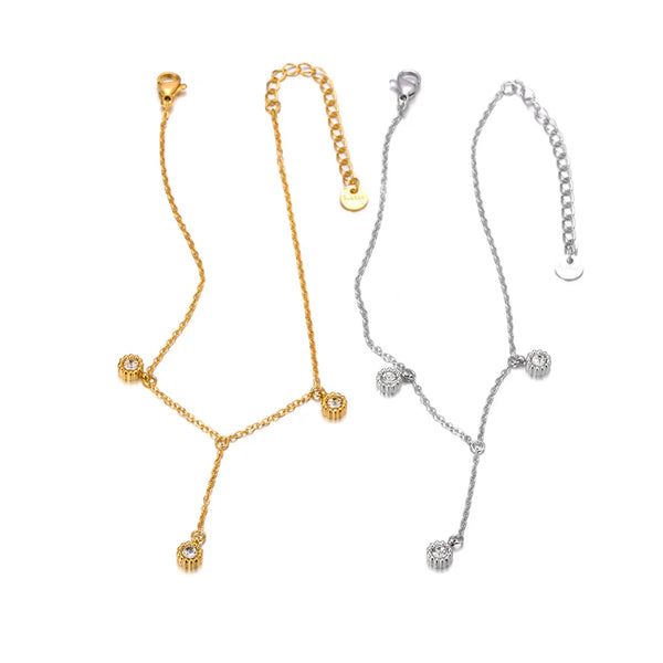 Pulsera de pie de acero inoxidable con delicadas cadenas de cristal de colores, resistente al agua y de verano para playa