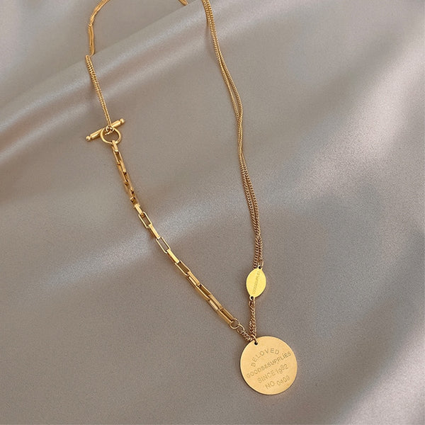 316L Stainless Steel 2 Layer Round Letter Necklace For Women