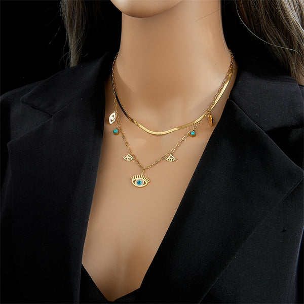 316L Stainless Steel Green Stone Crystal Necklace For Women
