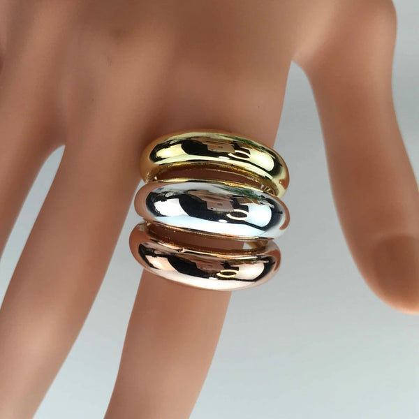 Anillo de moda de joyería de Dubái para mujer, anillos de tres tonos