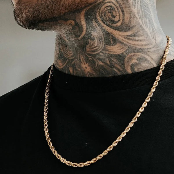 Men Ropes Long Necklace Stainless Steel Minimalist Twist Rope Chain Necklace
