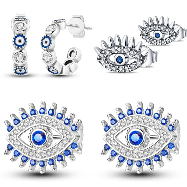 925 Sterling Silver Magic Eye Religion Symbol Series Stud Earrings Zircon For Women