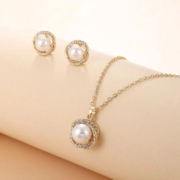 South Sea Shell Pearl Gold-Color Jewelry Sets for Women Cubic Zirconia Necklace Earrings