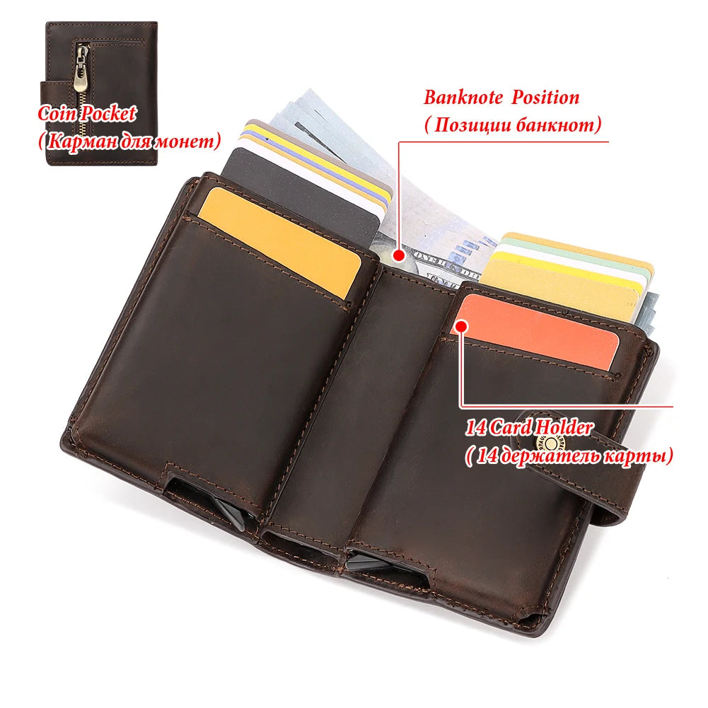 Genuine Leather Wallet for Men Double Aluminium Credit Card Holder
