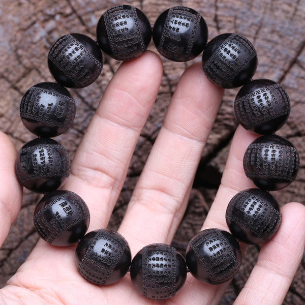 Pulsera de budismo tibetano con cuentas de ébano, libro clásico, 15 mm y 18 mm, para hombre.