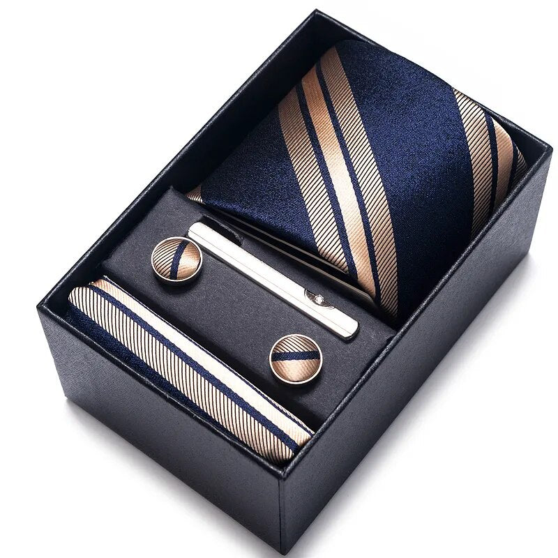 Mix Colors New Style Wedding Gift Tie Pocket Squares Set Necktie Box