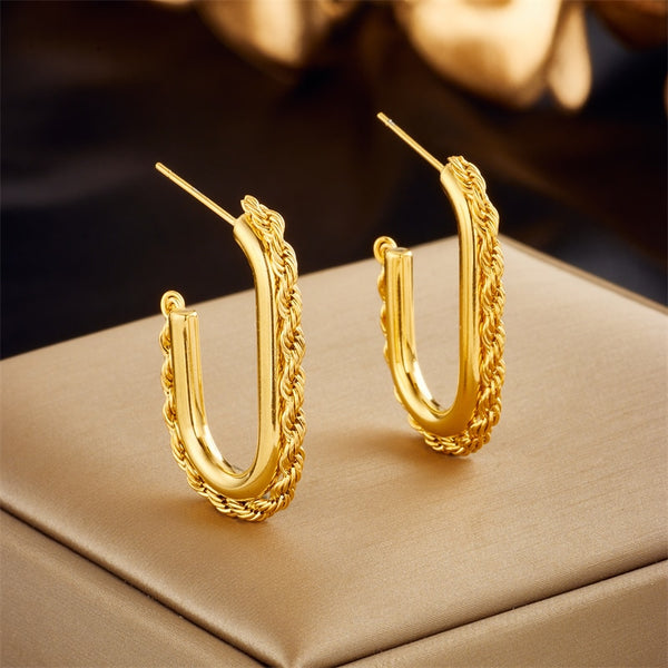 Pendientes de aro en forma de U de acero inoxidable 316L color dorado para mujer