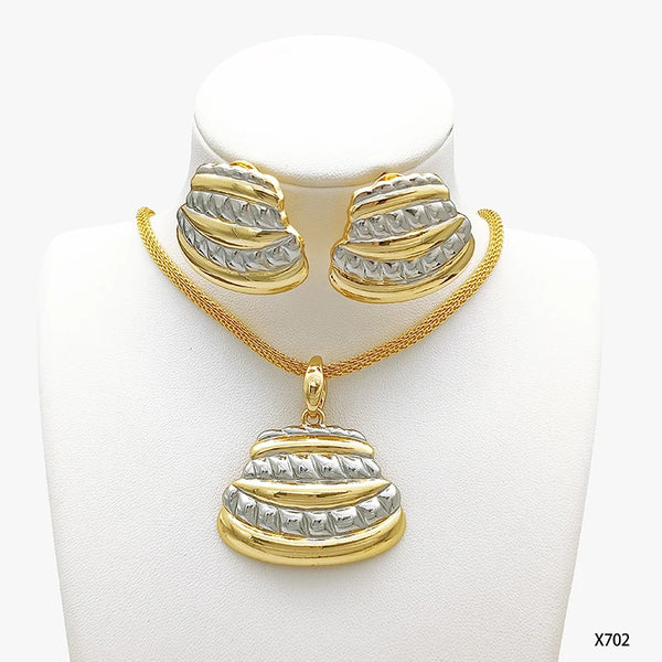 Conjunto de joyas de dos tonos de Dubái para mujer: collar, colgante y pendientes.
