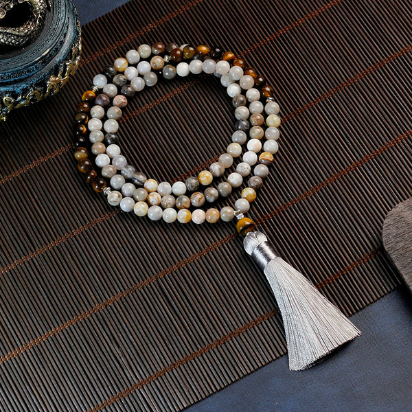 Natural stone necklace 8mm bead, japamala 108 necklace