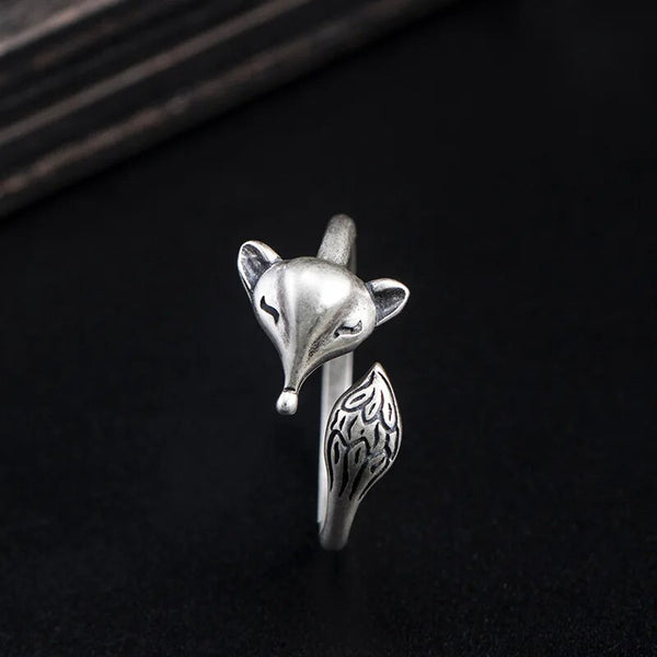 Anillo punk de zorro ajustable en plata de ley 925 para hombre y mujer