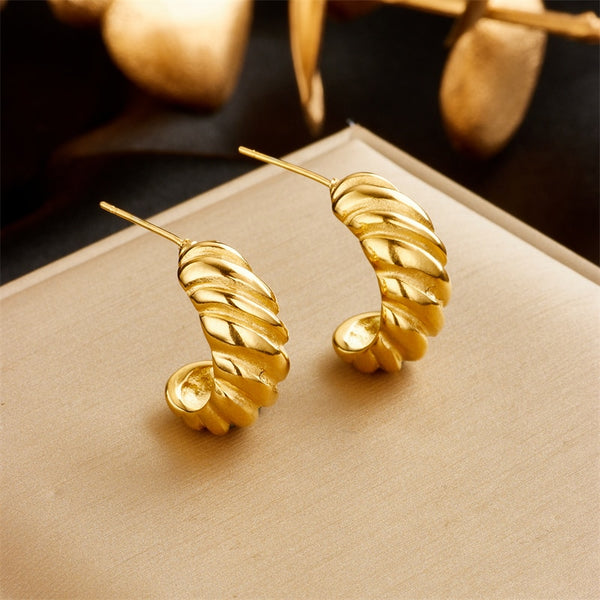 316L Stainless Steel Gold Color C-Shaped Thread Stud Earrings For Women