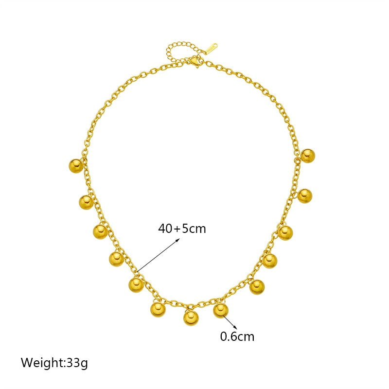316L Stainless Steel Geometric Ball Beads Pearl Chain Necklace For Women