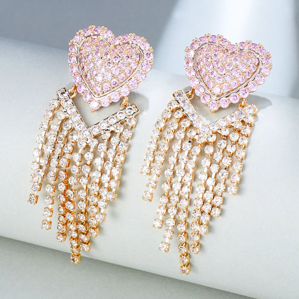 Pendientes colgantes de borla de corazón grande de lujo para mujer, joyería de moda para fiesta de compromiso, el mejor regalo.