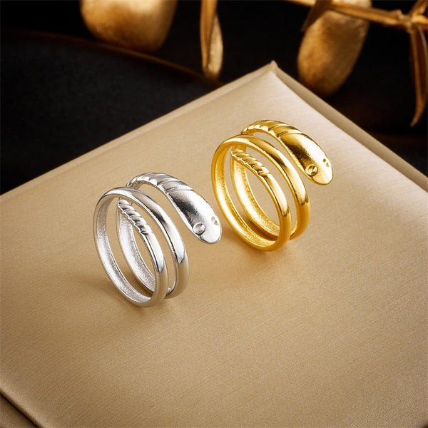 316L Stainless Steel 2-Color Snake Open Ring For Women