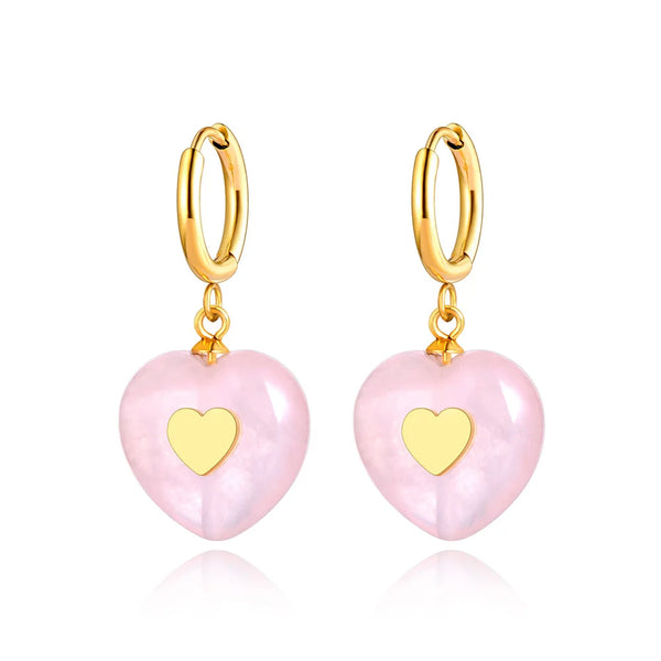 Pendientes de titanio y acero inoxidable con piedra rosa natural