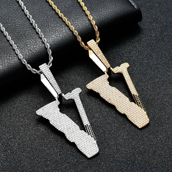 Nuevo colgante grande con cadena de hip hop con la letra V para hombres y mujeres