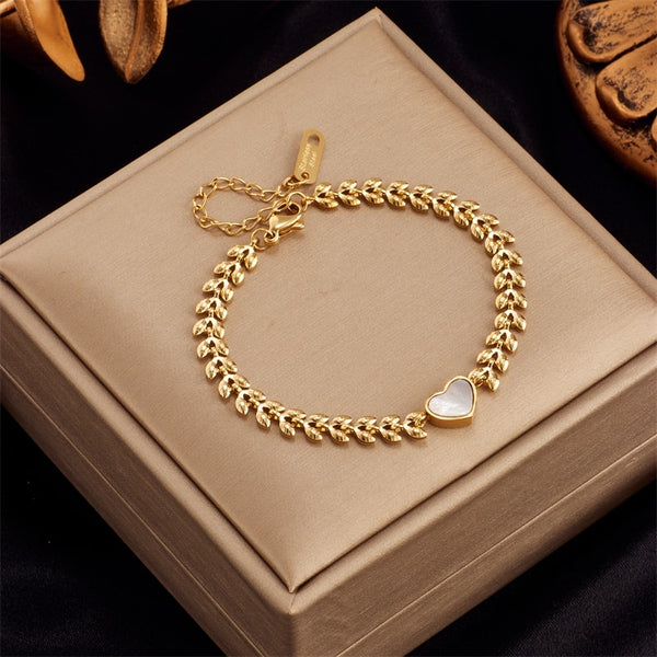 316L Stainless Steel Gold Color Heart Charm Bracelet For Women