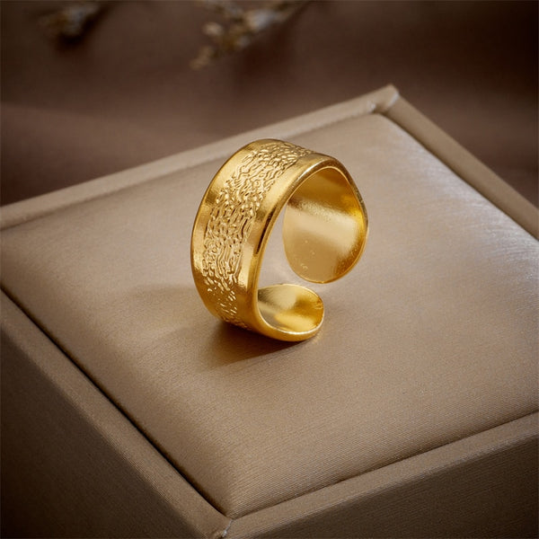 Anillo ajustable abierto esmerilado de acero inoxidable 316L en color dorado y plateado para mujer
