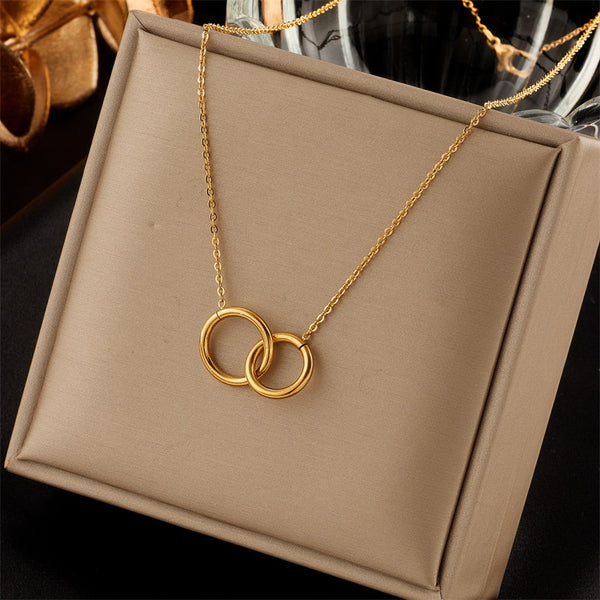 316L Stainless Steel Double Ring Pendant Necklace For Women