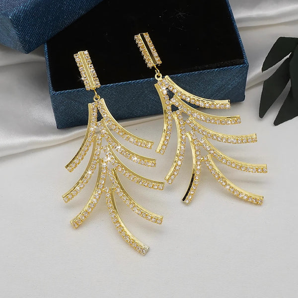 Copper Earrings Jewelry Women Fashion charm Gold Color tree leaves Earrings