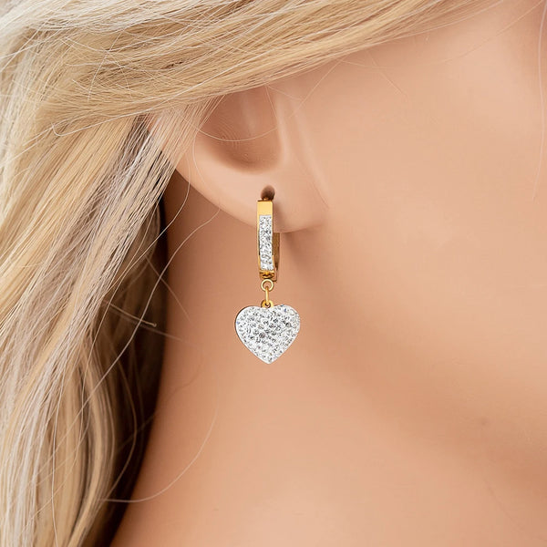 Pendientes de aro de acero inoxidable con diamantes de imitación y forma de corazón de estrella para bodas.