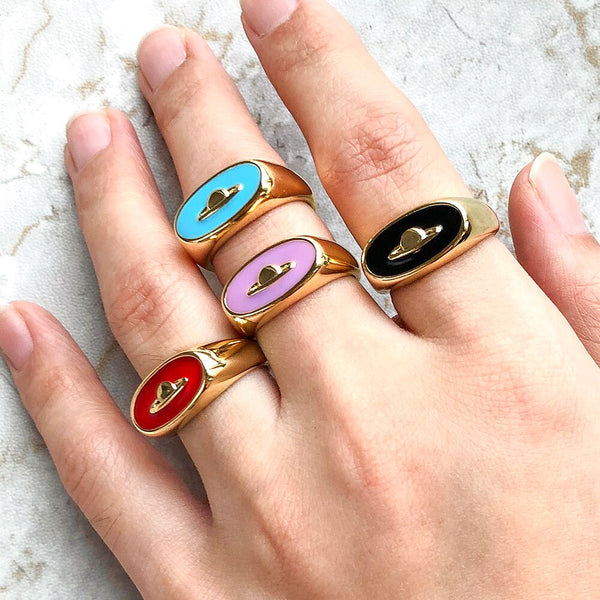 Anillo con forma de sombrero de esmalte con goteo de aceite de colores dulces