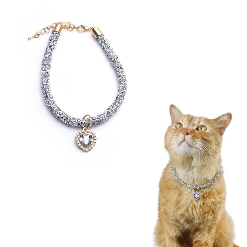 Sparkling Crystal Luxury Cat Collar with Heart Gemstone Pendant
