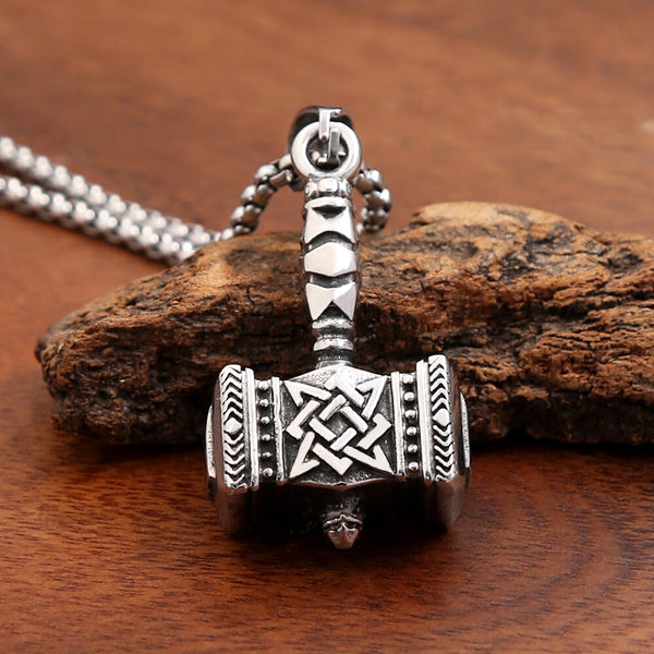 Collar con colgante de martillo de Thor vikingo vintage de acero inoxidable para hombre