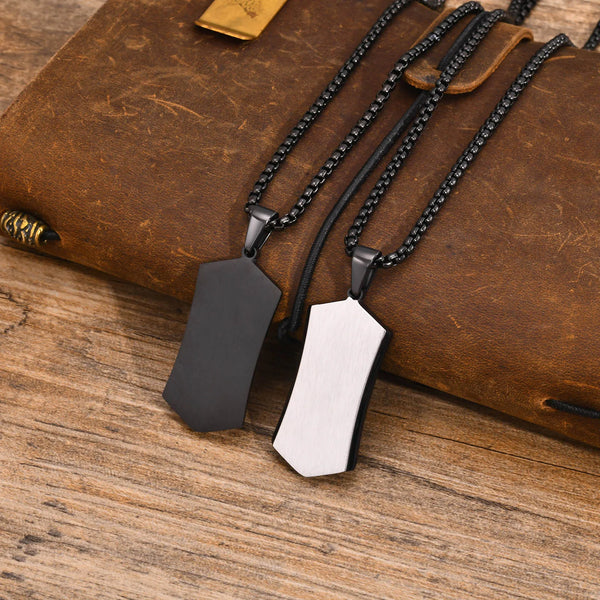 Collar con placa de identificación negra elegante para hombre, collar con colgante cuadrado de acero inoxidable resistente al agua