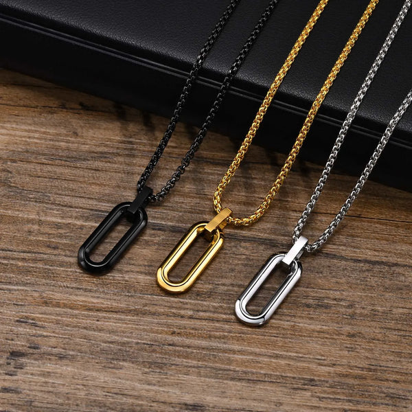 Collares geométricos para hombre, colgante de acero inoxidable resistente al agua con forma de alfiler hueco.