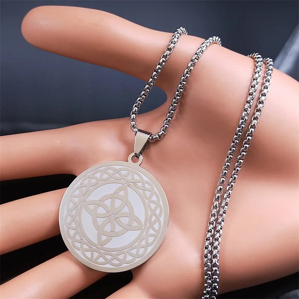 Collar con colgante de nudo celta irlandés de buena suerte, amuleto de acero inoxidable con nudo de bruja, regalo de Navidad