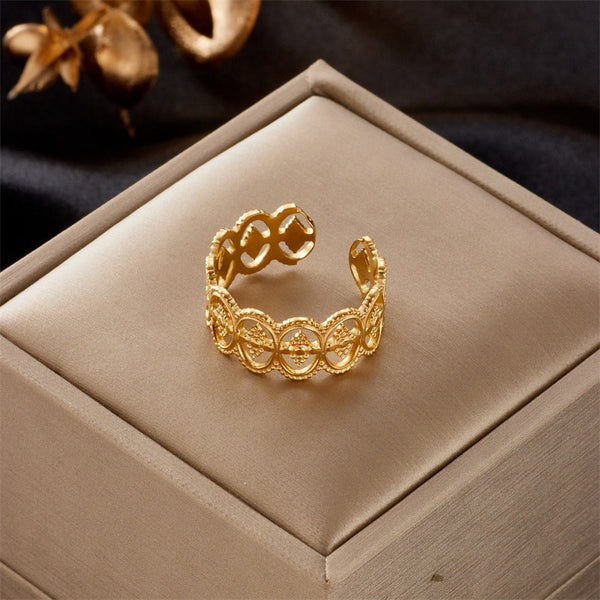 Anillo vintage abierto de acero inoxidable 316L para mujer
