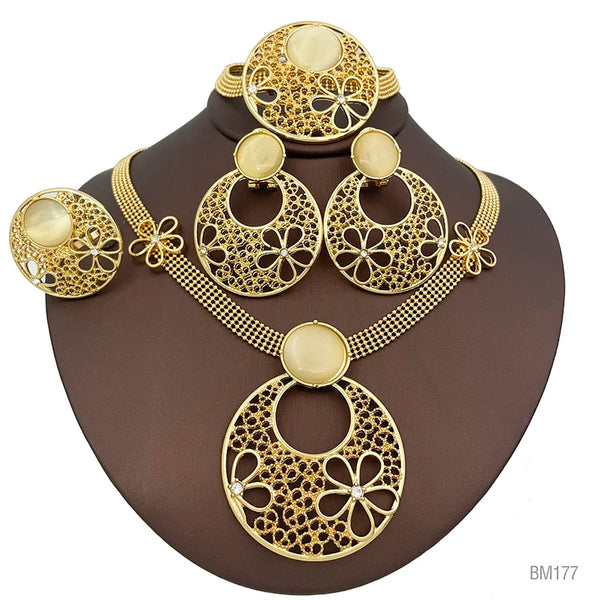 Conjunto de collar y pendientes de boda con flor de ópalo de Dubái para damas