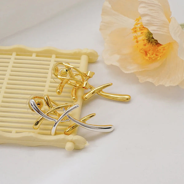 Fashion Drop Hoop Earrings Italian Gold Color Plated Twist Design Hoop Earrings