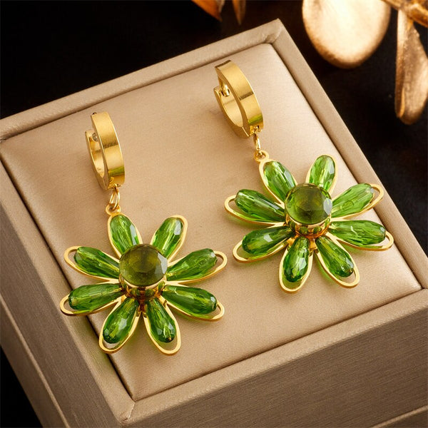 316L Stainless Steel Geometric Heart Square Colorful Zircon Drop Earrings For Women