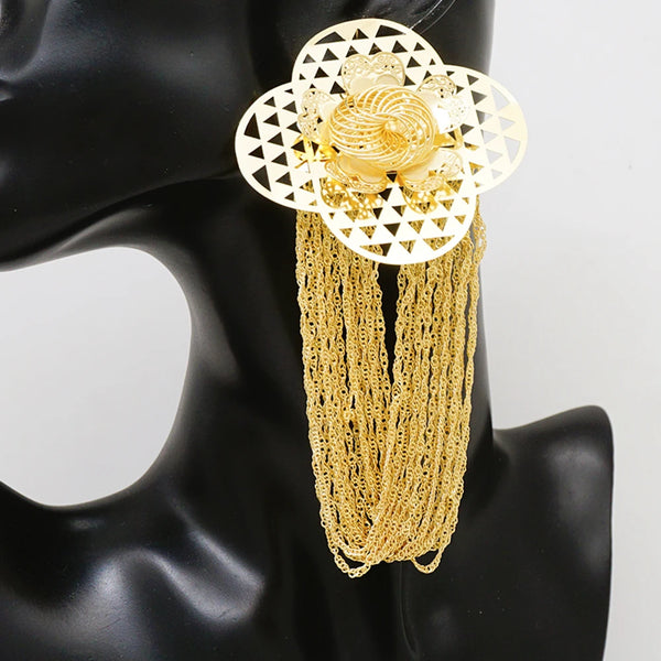 Fashion Statement Earring Long Metal Chain Gold Color Tassels Dangle Earrings