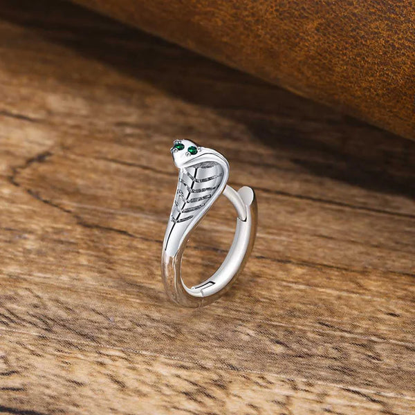 Men's Snake Hoop Earrings with Green CZ Stone