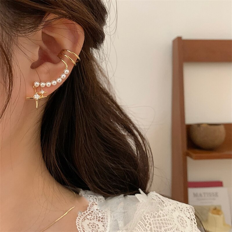 Korean Elegant Pearl Beads Clip Earrings Women