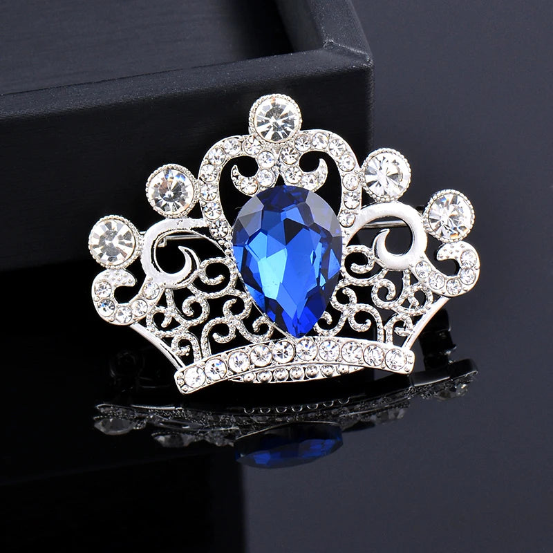 Elegant Crown Multicolor Brooch Rose Gold Silver Color Red Blue Zircon Brooches For Women