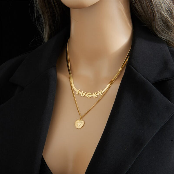 Gold Color Multi-Layer Letter Necklaces for Women