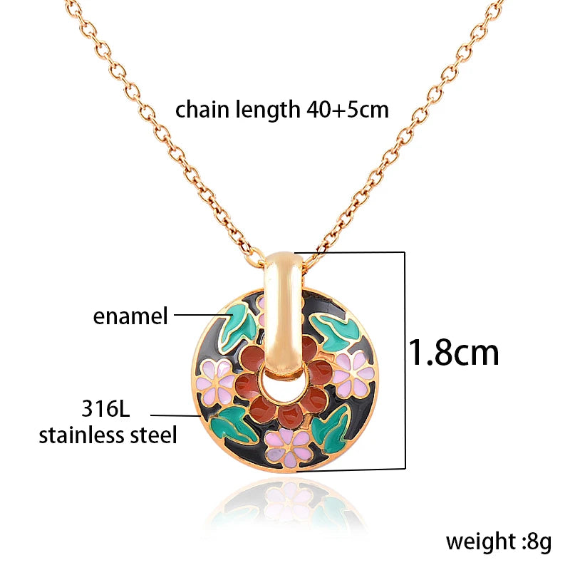 Stainless Steel Round Necklace For Women Colourful Enamel Neck Chains