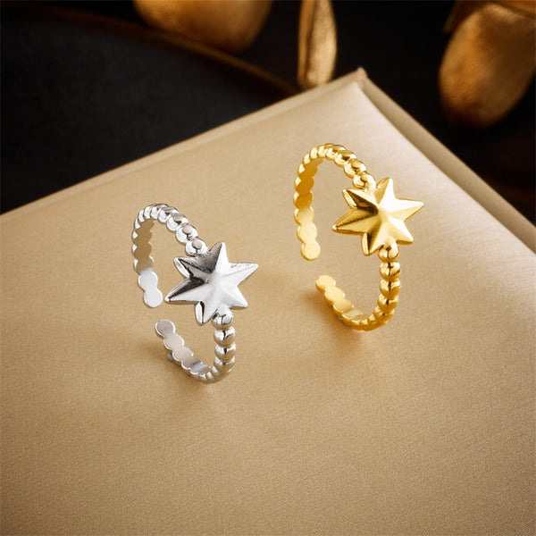 316L Stainless Steel Hexagonal Star Open Ring For Women