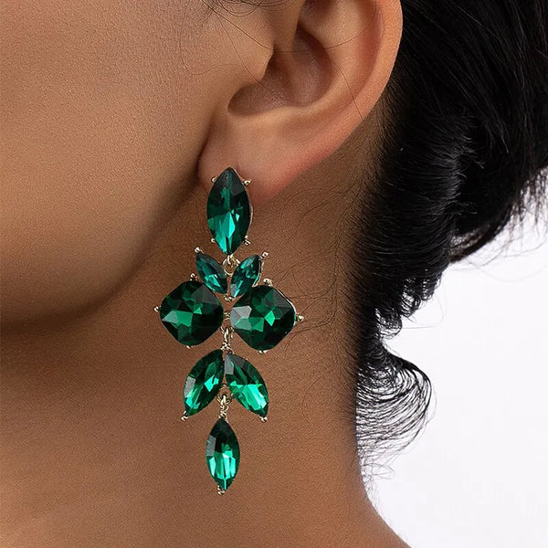 Pendientes llamativos de piedra de cristal verde para mujer