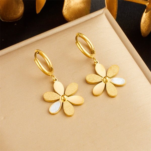 Pendientes colgantes de flores encantadoras de acero inoxidable 316L para mujer