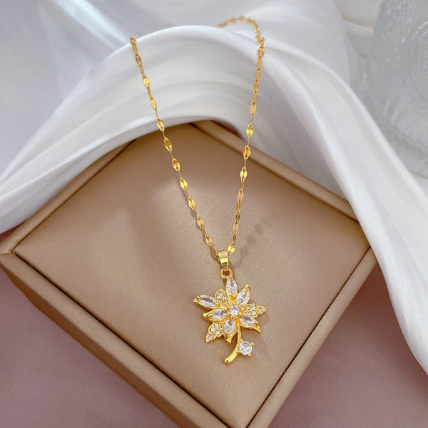 Collar con colgante de flores y plantas de acero inoxidable 316L para mujer
