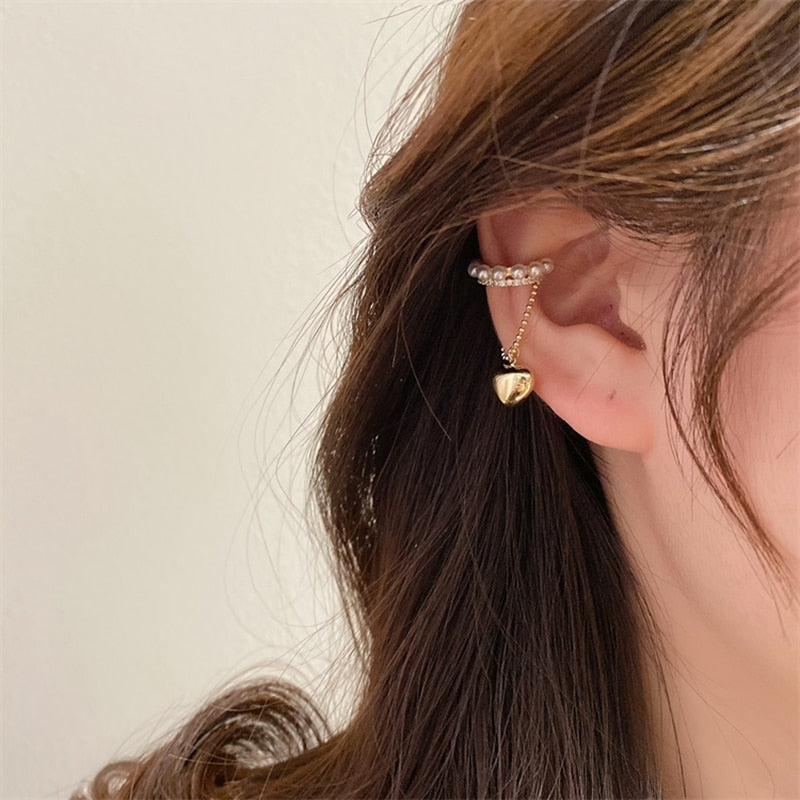 Korean Elegant Delicate Zircon Pearl Clip Earrings For Women