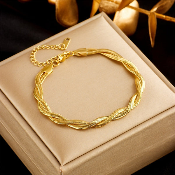 316L Stainless Steel Gold Color Double Snake Chain Crossing Twist Bracelet For Women
