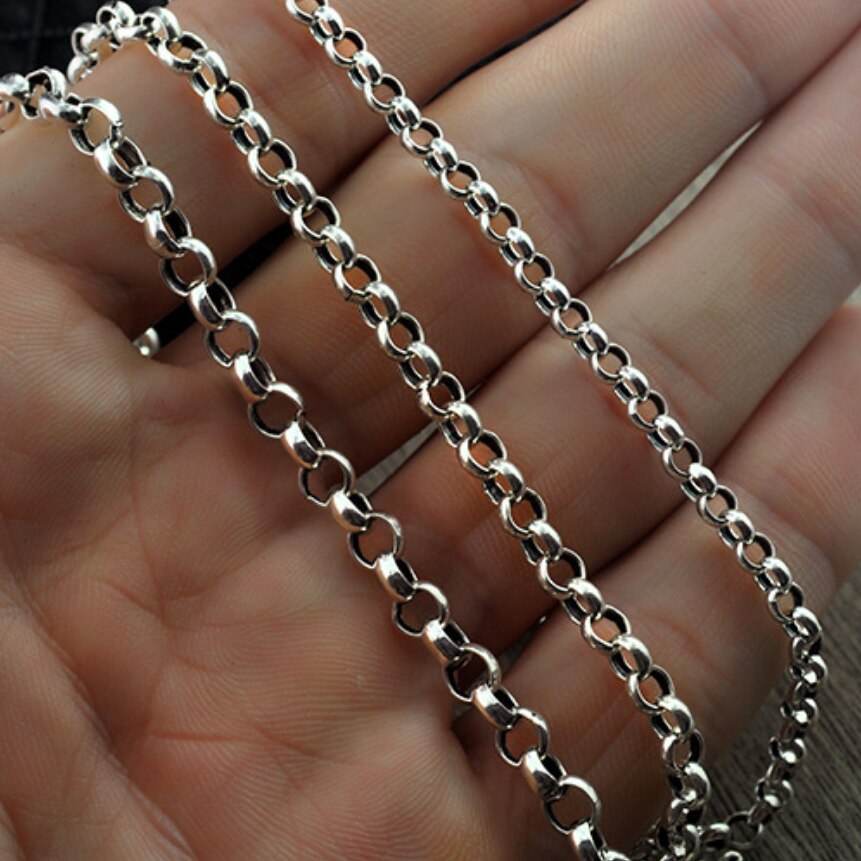 Unibabe Real Silver 3.5-5MM Thick Cross O Link Chain S925 Sterling Round Sweater Chain Necklace