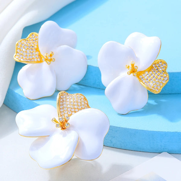 40MM Begonia Flowers Design Earrings Ring Fashion Popular Luxury Iregular Geometry Earring