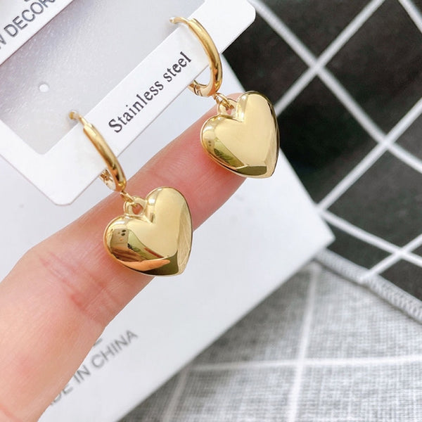 Pendientes de aro con forma de corazón de acero inoxidable 316L color dorado